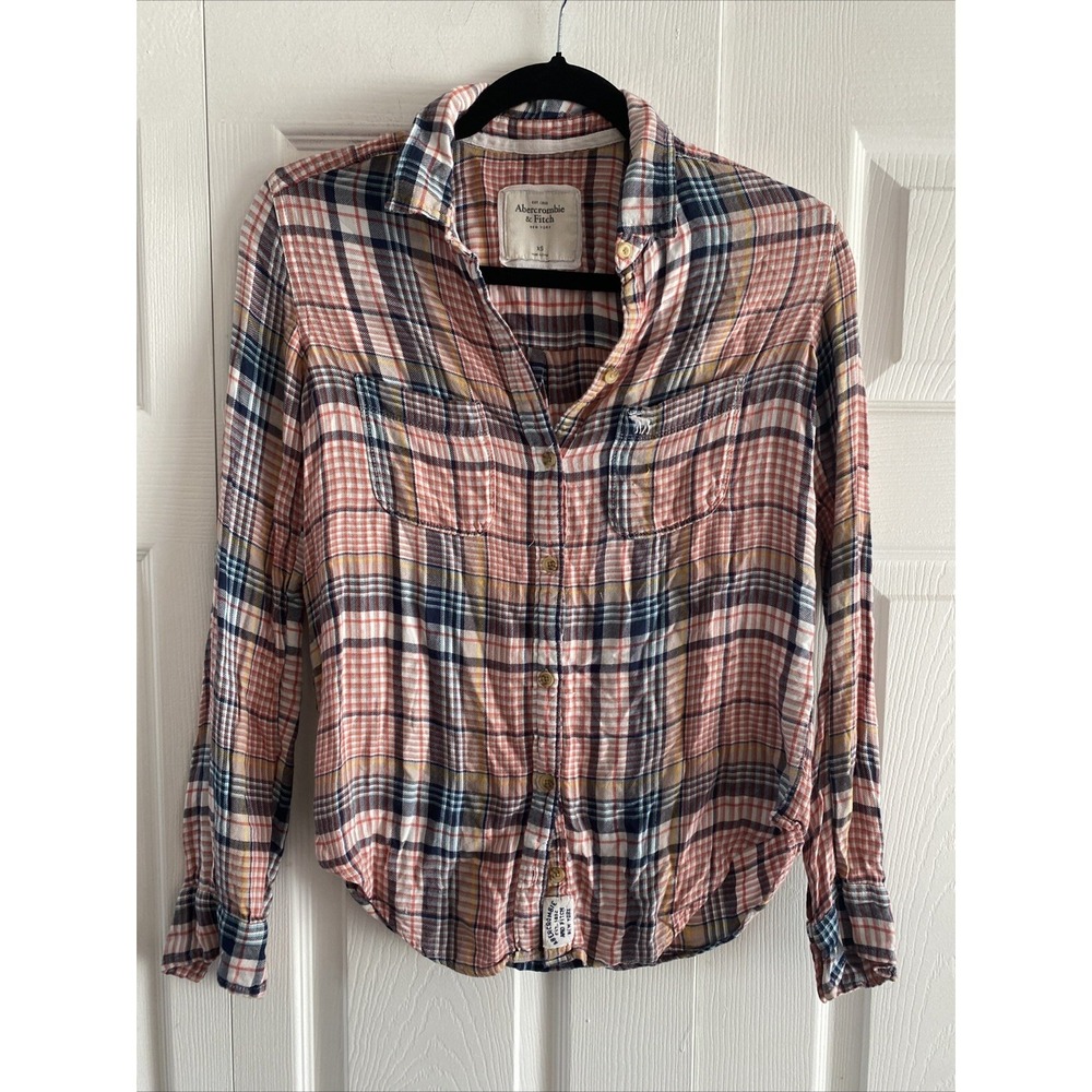 Abercrombie & Fitch Plaid Flannel Button Down Womens Size‎ XS Multi Color Cotton